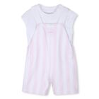 Baby Girls White & Pink Striped Logo Dungaree Set, 1, hi-res