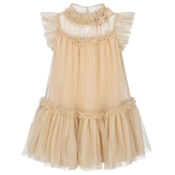 Girls Gold Glitter Ruffle Dress
