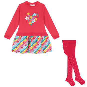 Girls Pink Hearts & Stars Dress Set