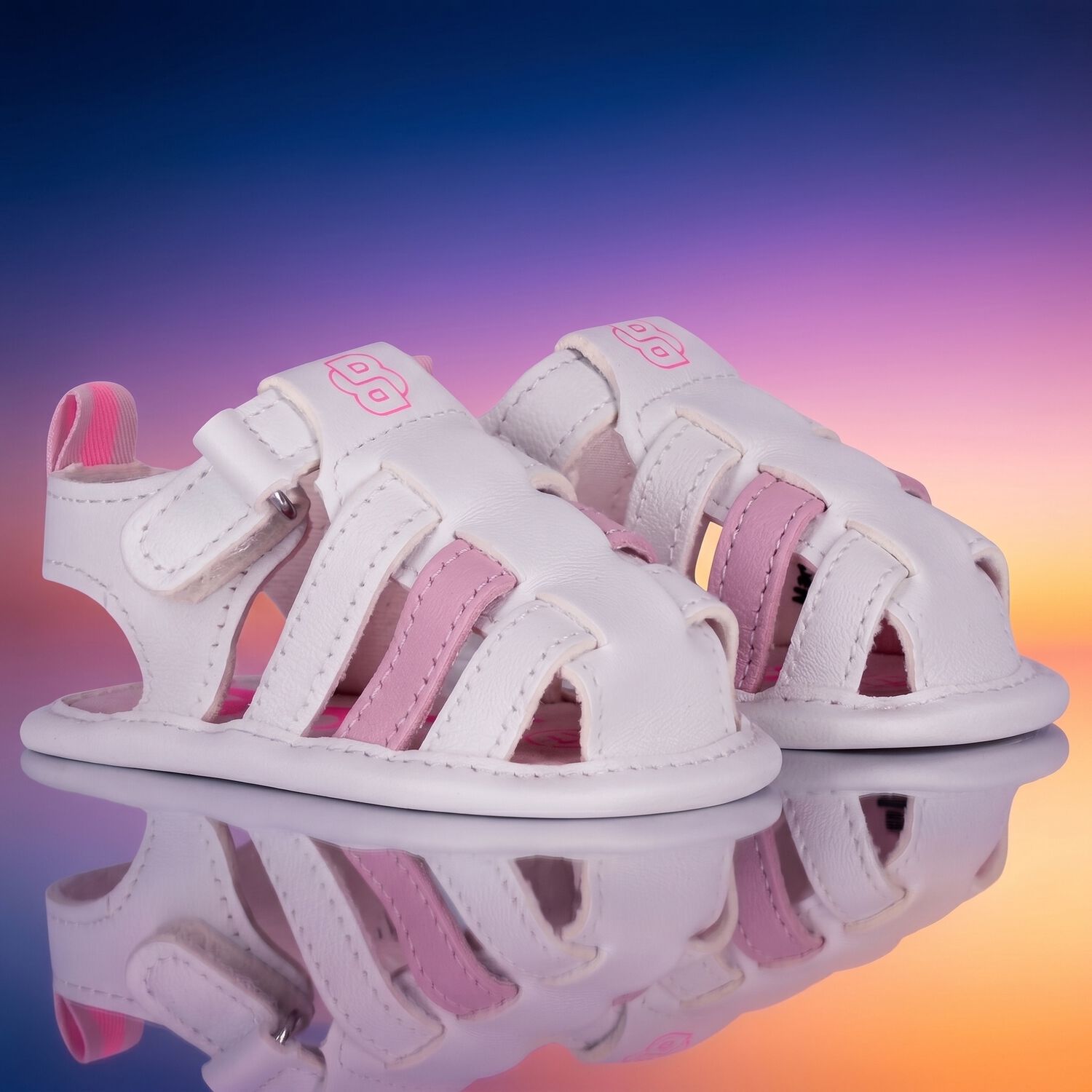 Baby Girls White Logo Sandals, 1, hi-res