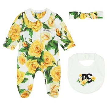 Baby Girls Yellow & White Floral Babygrow Gift Set