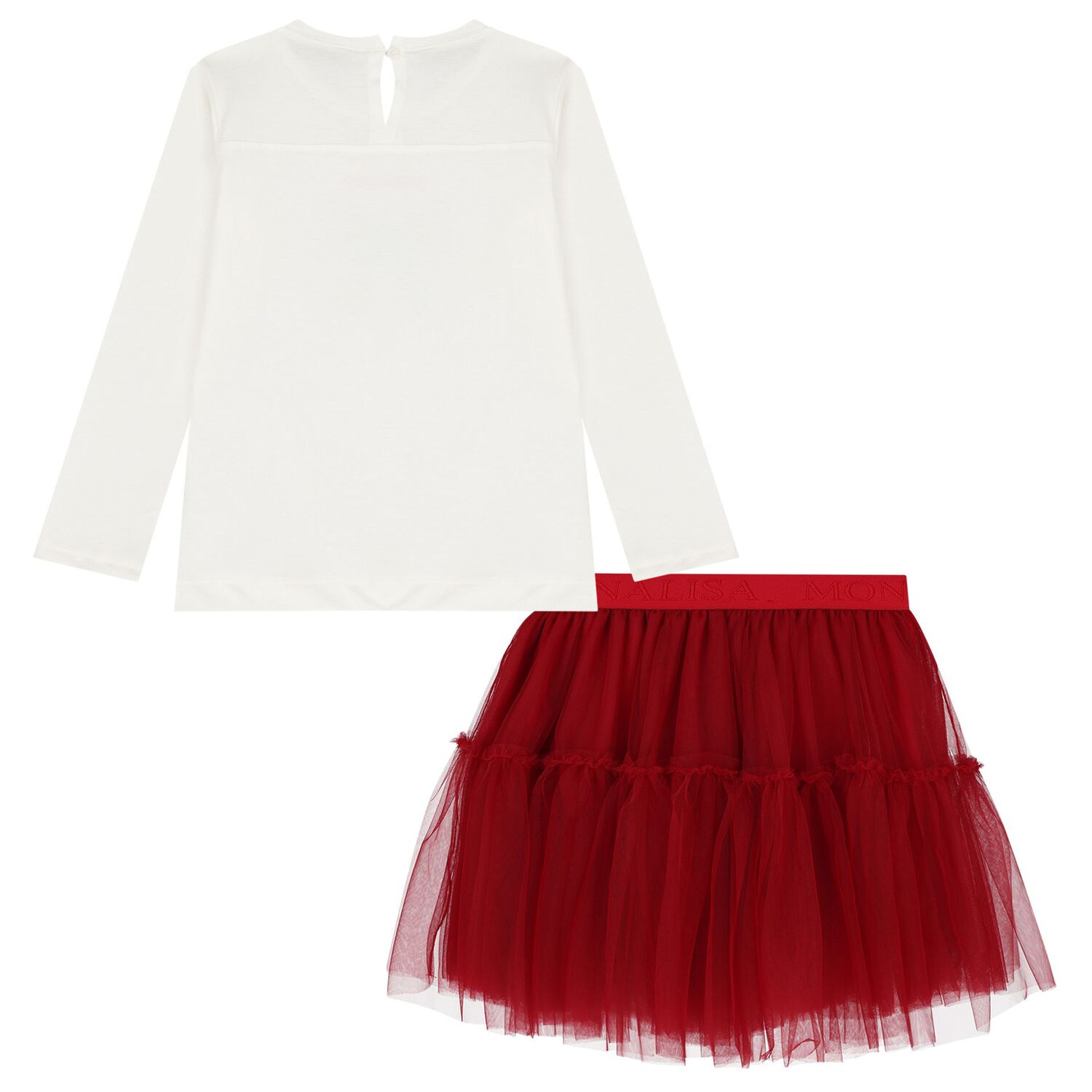 Girls White & Red Tulle Skirt Set, 1, hi-res