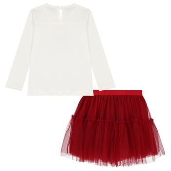 Girls White & Red Tulle Skirt Set