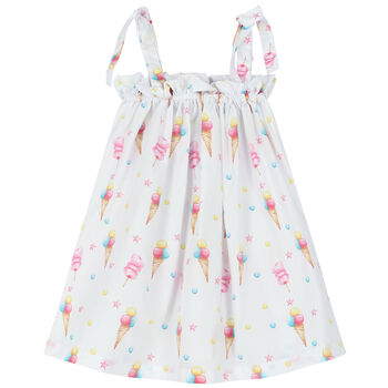 Girls White Ice Cream Beach Dress