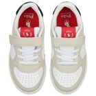 Boys White & Beige Logo Trainers, 1, hi-res
