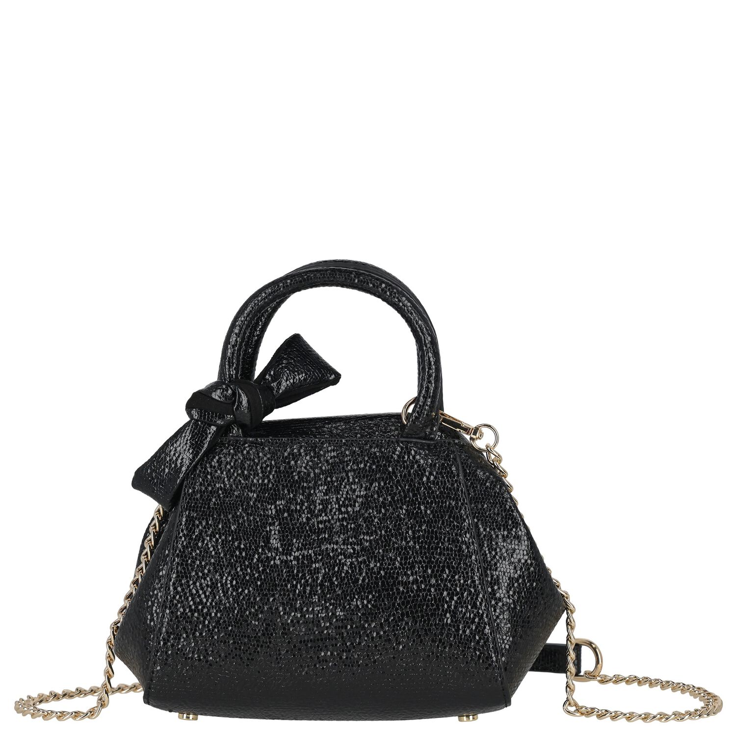 Girls Black Faux Leather Handbag ( 21cm ), 1, hi-res