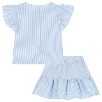 Girls Blue & White Striped Skirt Set