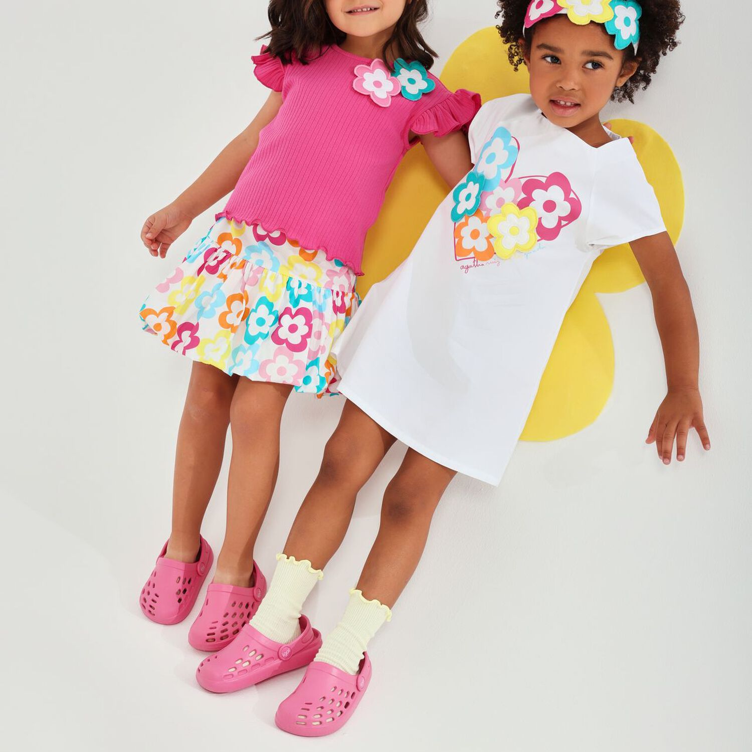 Girls White Flower Applique Dress, 1, hi-res