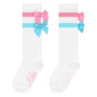 Girls White Cotton Socks With Pink & Blue Bows, 1, hi-res