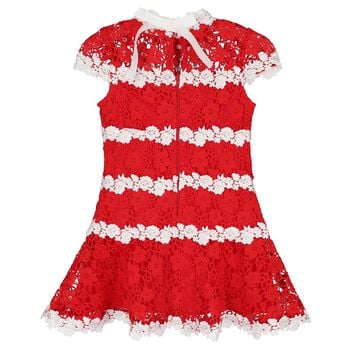 Girls Red & White Embroidered Floral Dress