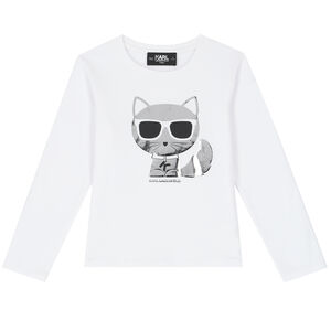 Girls White Choupette Long Sleeve Top
