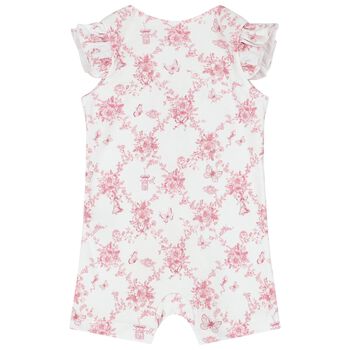 Baby Girls White & Pink Floral & Butterflies Romper