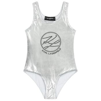 Girls Silver Logo Swimsuit