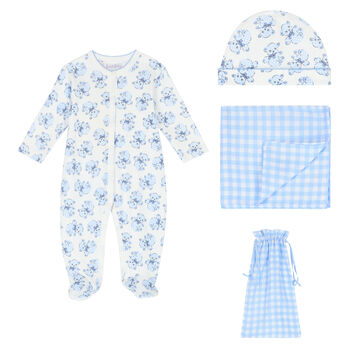 Baby Boys Ivory & Blue Babygrow Set
