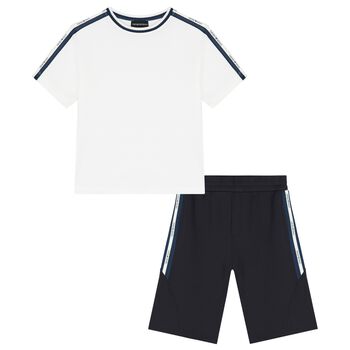 Boys Ivory & Navy Blue Shorts Set