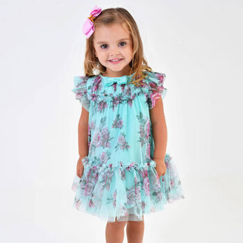 Baby Girls Aqua Roses Tulle Dress