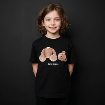 Girls Black Teddy Bear Logo T-Shirt