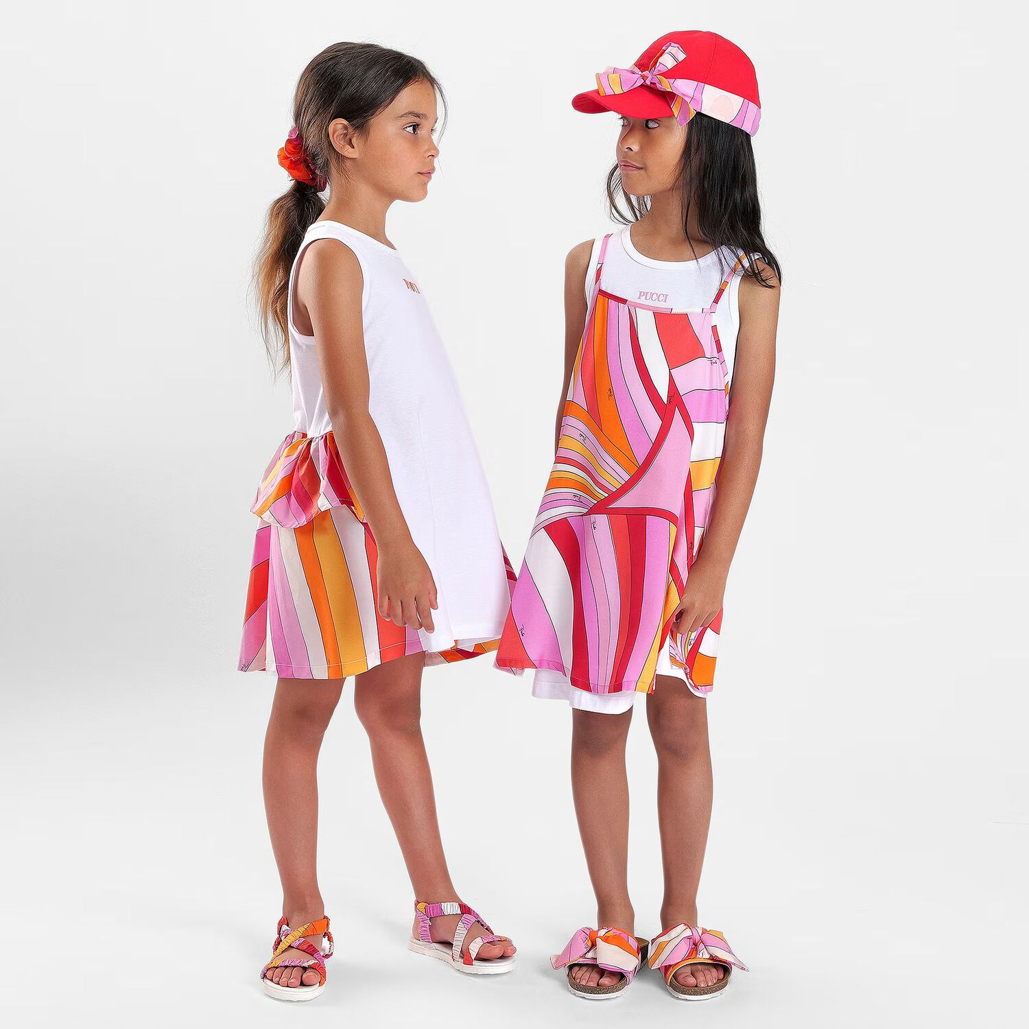 Girls White & Pink Logo Flared Dress , 2, hi-res