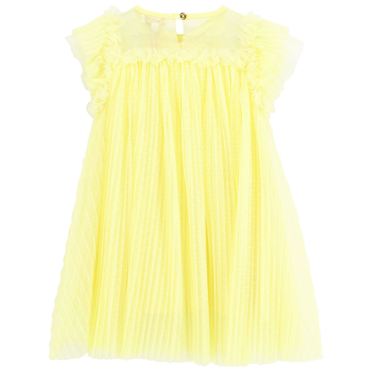 Girls Yellow Pleated Tulle Dress, 2, hi-res