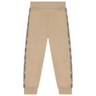 Beige Check Logo Joggers, 1, hi-res