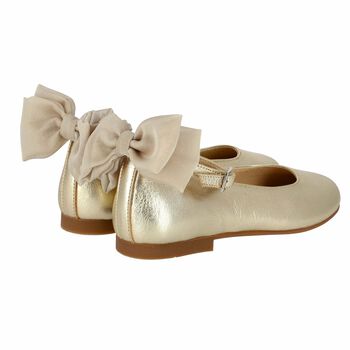 Girls Gold Ballerina Bow Shoes 