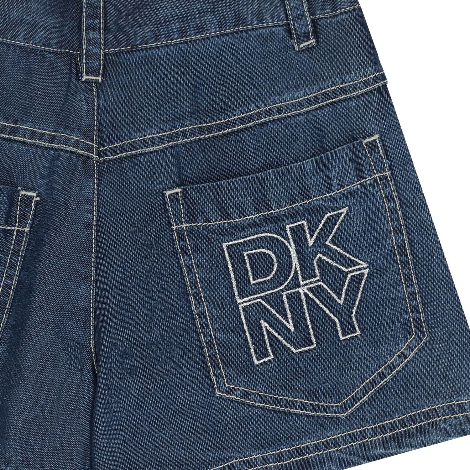 Girls Blue Denim Logo Shorts, 1, hi-res
