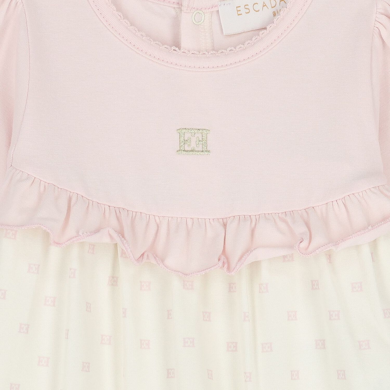 Baby Girls Ivory & Pink Logo Ruffled Babygrow, 2, hi-res