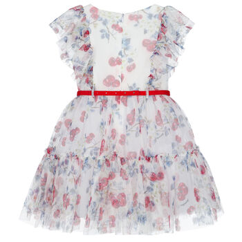 Girls White Cherry Tulle Dress
