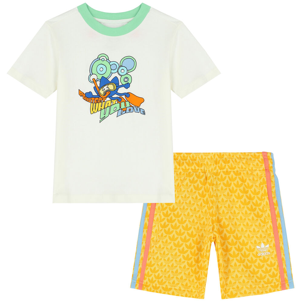 adidas Originals Ivory u0026 Yellow Logo Shorts Set | Junior Couture Bahrain