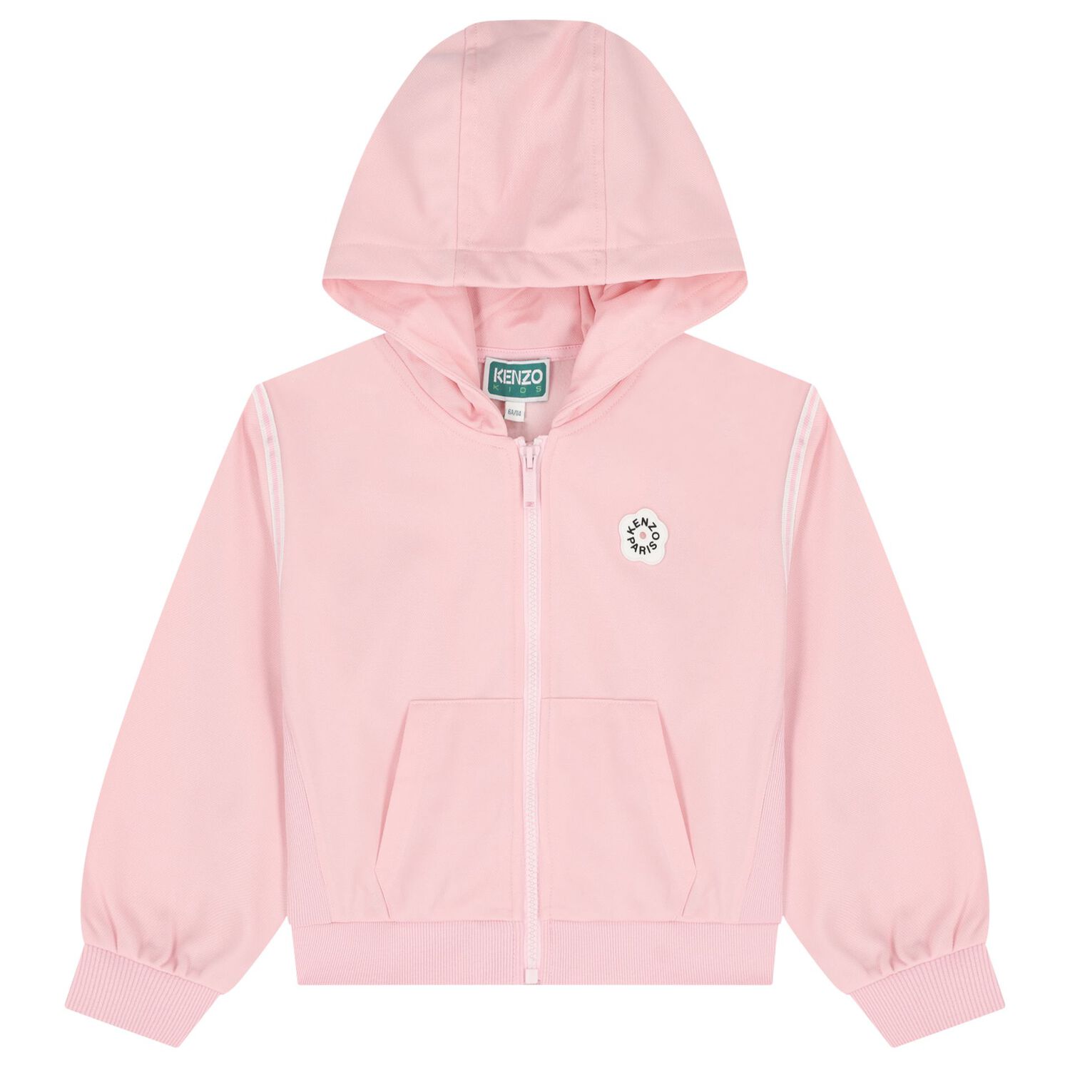 Girls Pink Bokeh Flower Logo Hooded Zip Up Top, 1, hi-res