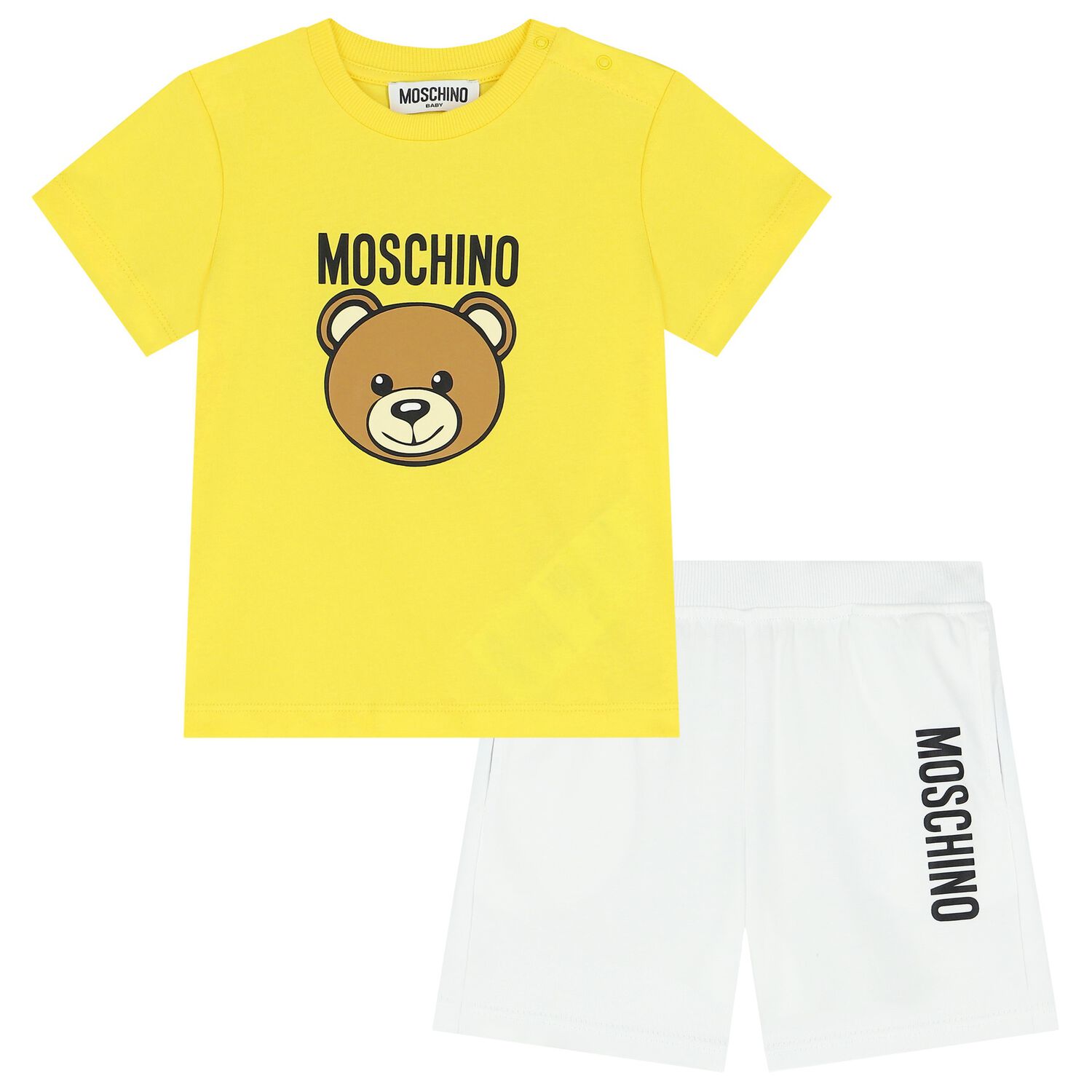 Yellow & White Teddy Bear Logo Shorts Set, 3, hi-res image number null
