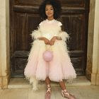 Girls Pink & Yellow Tulle Ruffled Dress, 1, hi-res