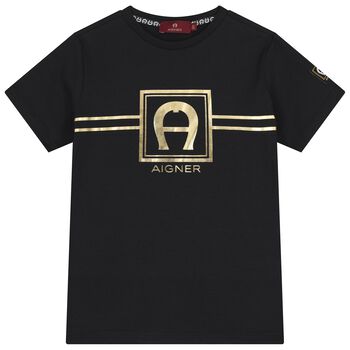 Boys Black & Gold Logo T-Shirt