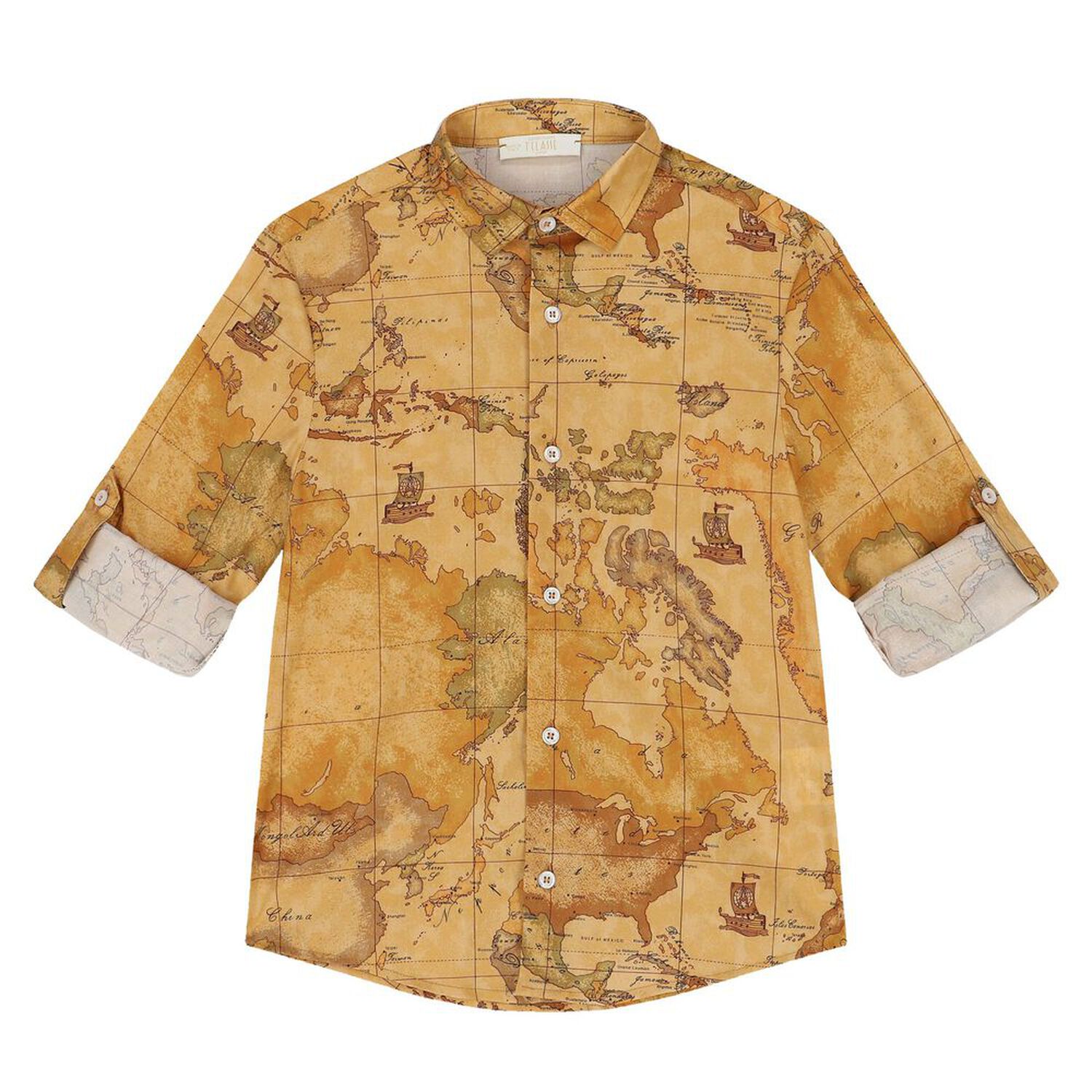 قميص أولاد بطبعة خريطة باللون البيج, 1, hi-res