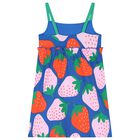 فستان صيفي بطبعة الفراولة باللون الأزرق للبنات, 1, hi-res