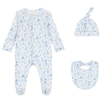 Baby Boys White & Blue Toile Babygrow Set