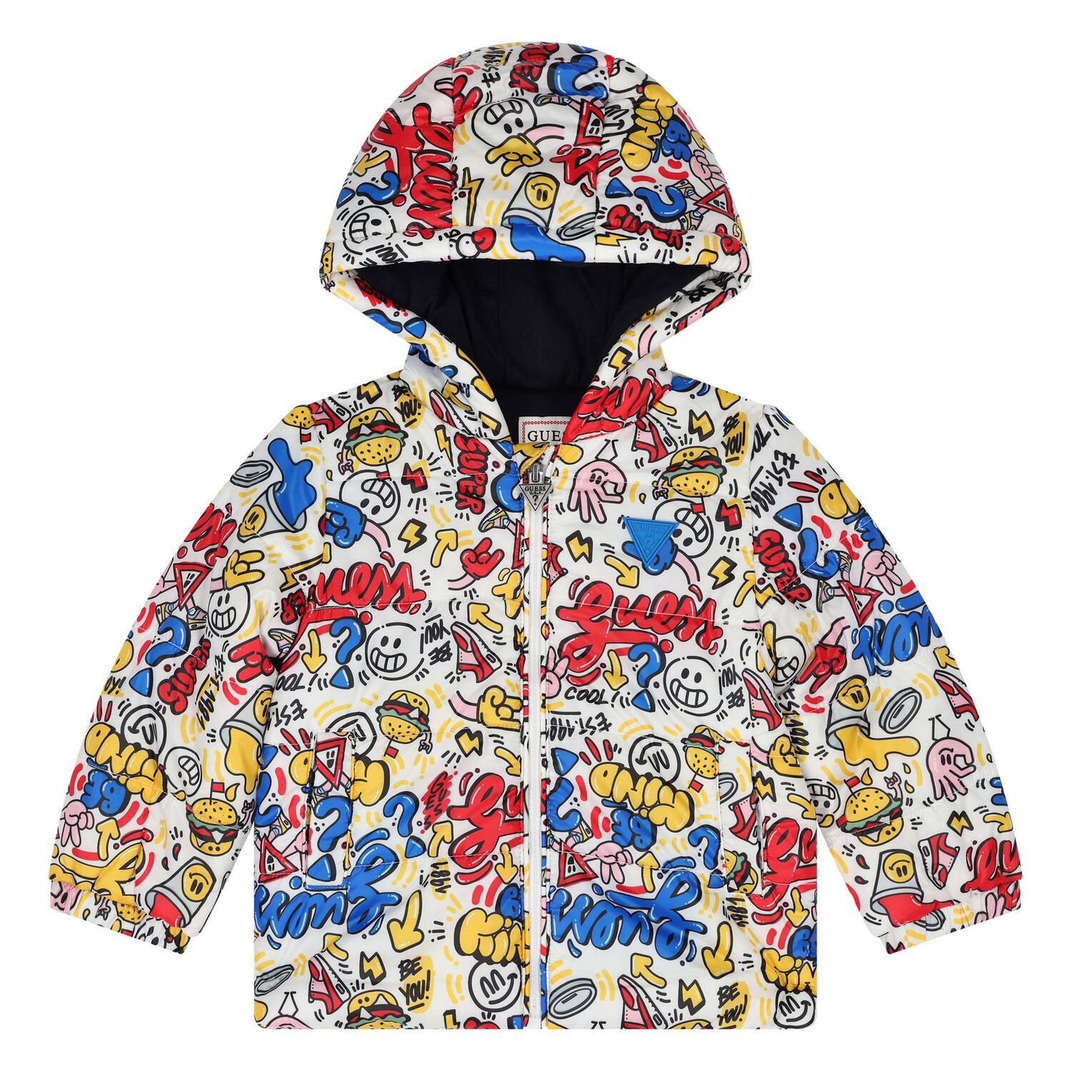 Younger Boys White Logo Padded Puffer Jacket, 1, hi-res image number null