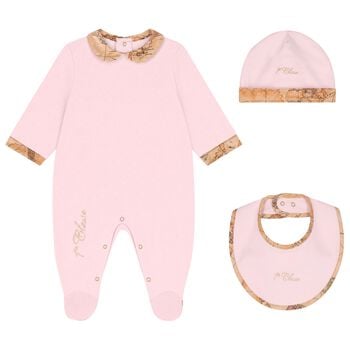 Baby Girls Pink & Beige Geo Map Babygrow Gift Set