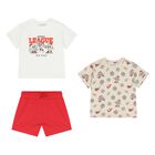 Younger Boys White, Red & Beige Shorts Set, 1, hi-res