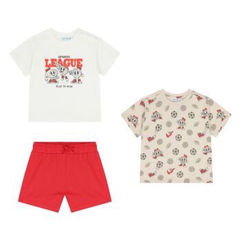 Younger Boys White, Red & Beige Shorts Set