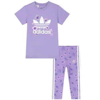 Baby Girls Purple Floral Logo Leggings Set