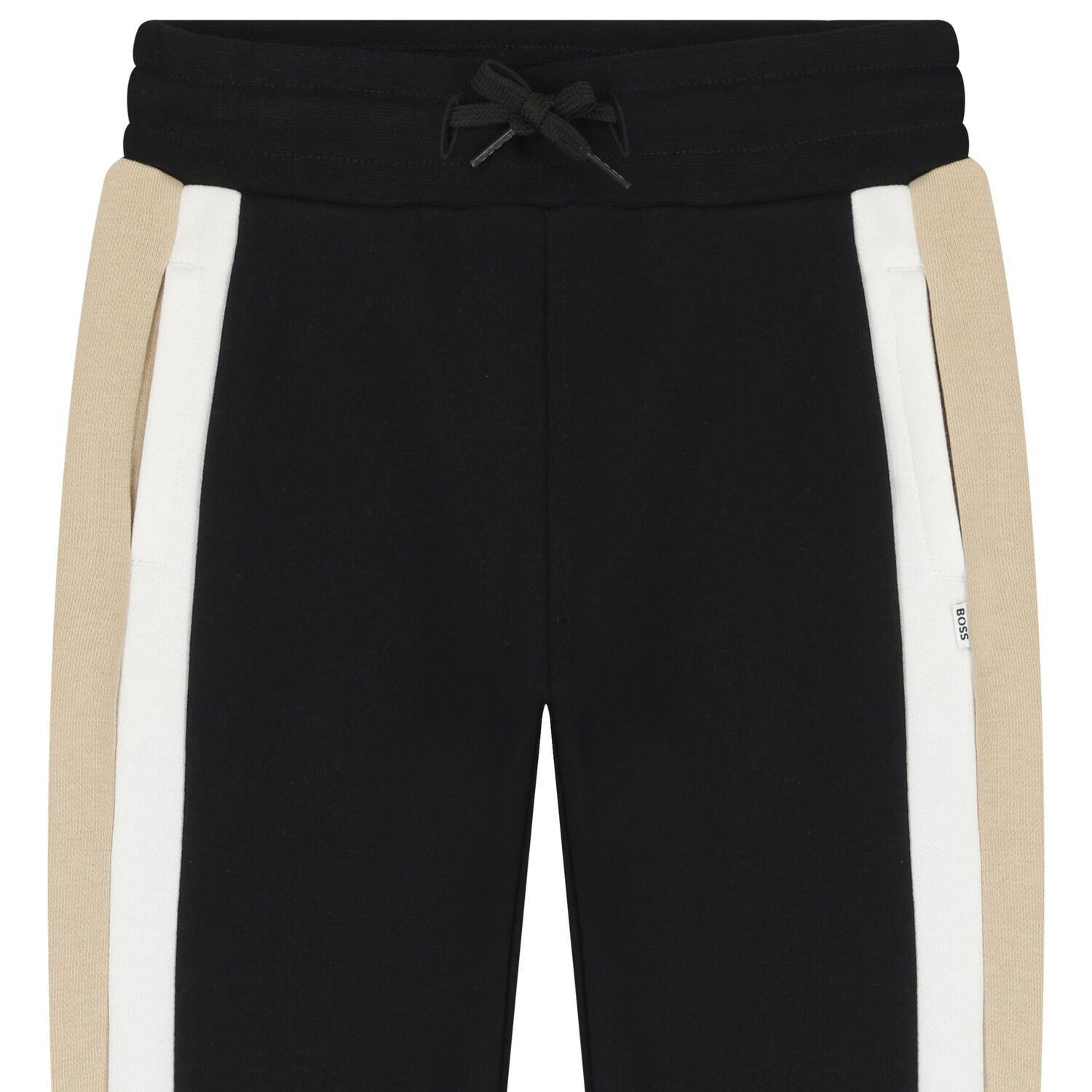 Boys Black & Beige Striped Joggers, 1, hi-res