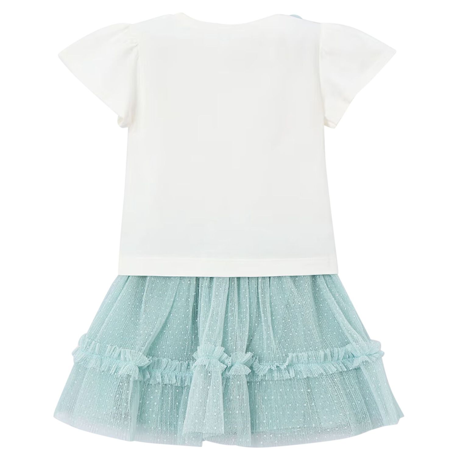 Girls White & Aqua Floral Tulle Skirt Set, 1, hi-res