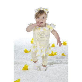 Younger Girls Yellow & White Leggings Set