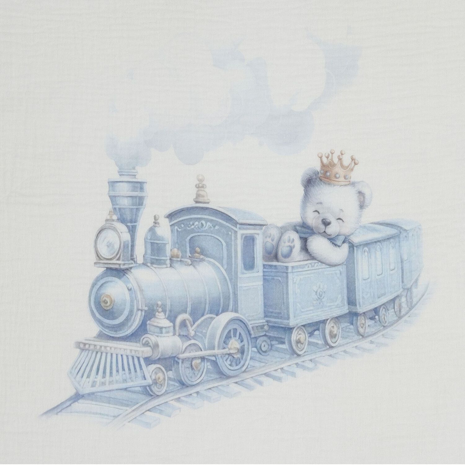 لفافة الموسلين للأولاد بطبعة تيدي بير باللون الأزرق ( من قطعتين ), 1, hi-res