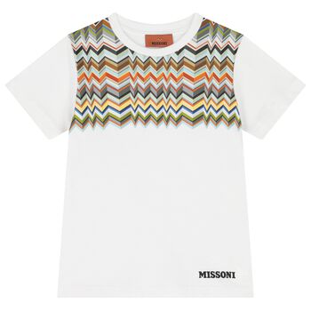 Boys White Logo Zig Zag T-Shirt