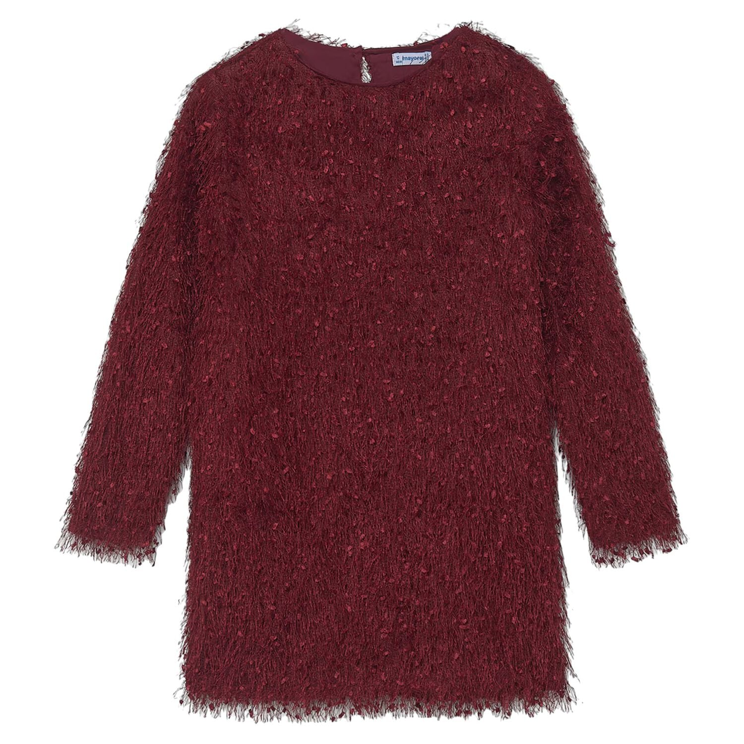 Girls Burgundy Metallic Fringed Dress, 3, hi-res