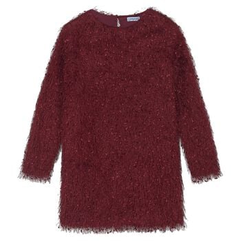 Girls Burgundy Metallic Fringed Dress