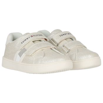 Girls Ivory Faux Leather Trainers