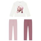Girls White & Pink Leggings Set, 1, hi-res